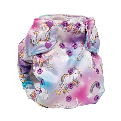 Smart Bottoms - Smart One 3.1 cloth diaper - all natural cloth diaper - Chasing Rainbows print - cute rainbows and unicorns cloth diaper print 