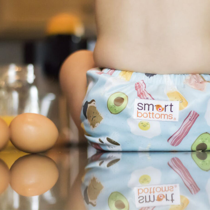 Smart Bottoms - Dream Diaper 2.0 cloth diaper - Sunnyside bacon and eggs breakfast food print cloth diaper -  Organic cotton cloth diaper
