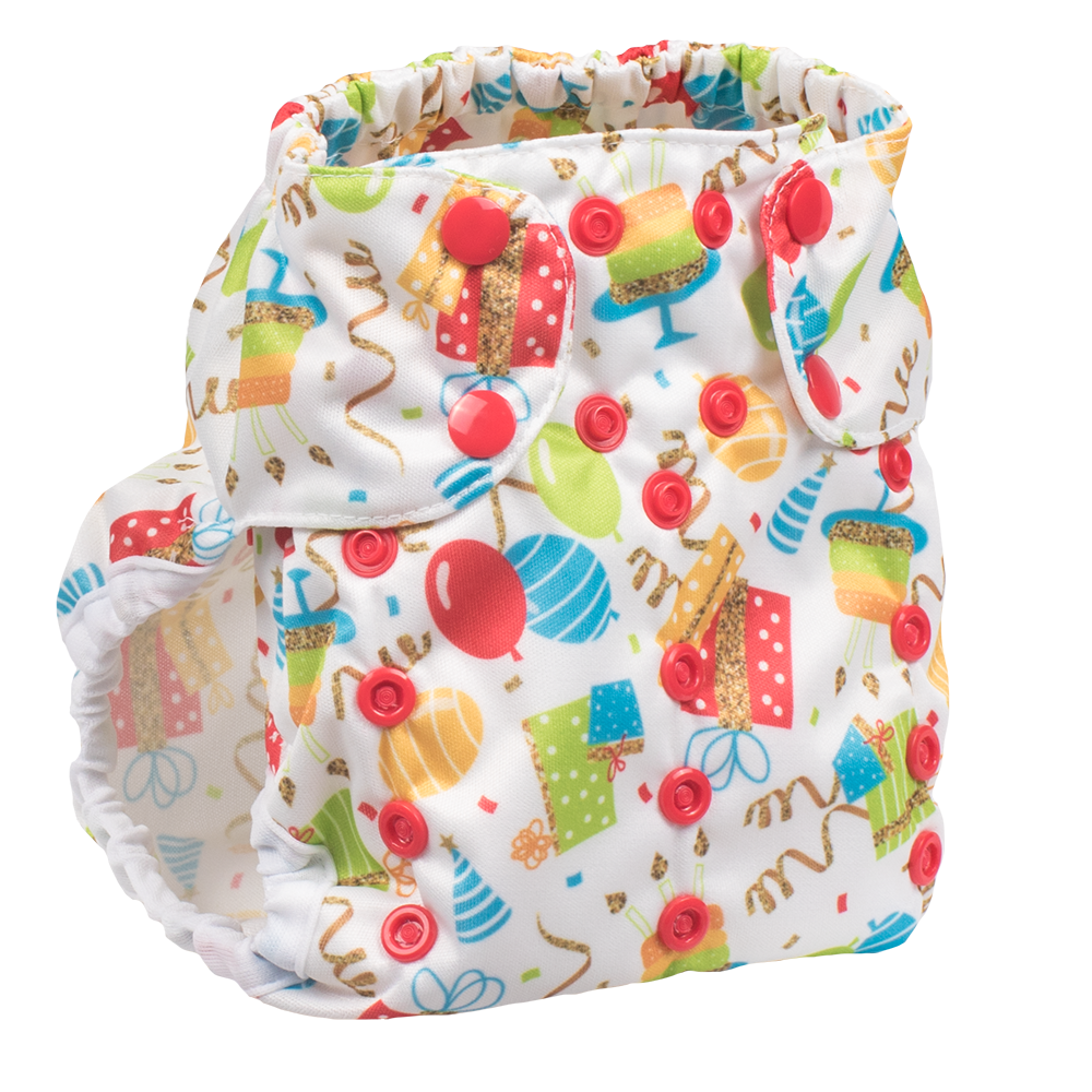 Smart Bottoms - Too Smart 2.0 cloth diaper cover - Birthday Party - Balloons and streamers party print cloth diaper cover 
