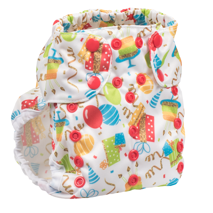 Smart Bottoms - Too Smart 2.0 cloth diaper cover - Birthday Party - Balloons and streamers party print cloth diaper cover 