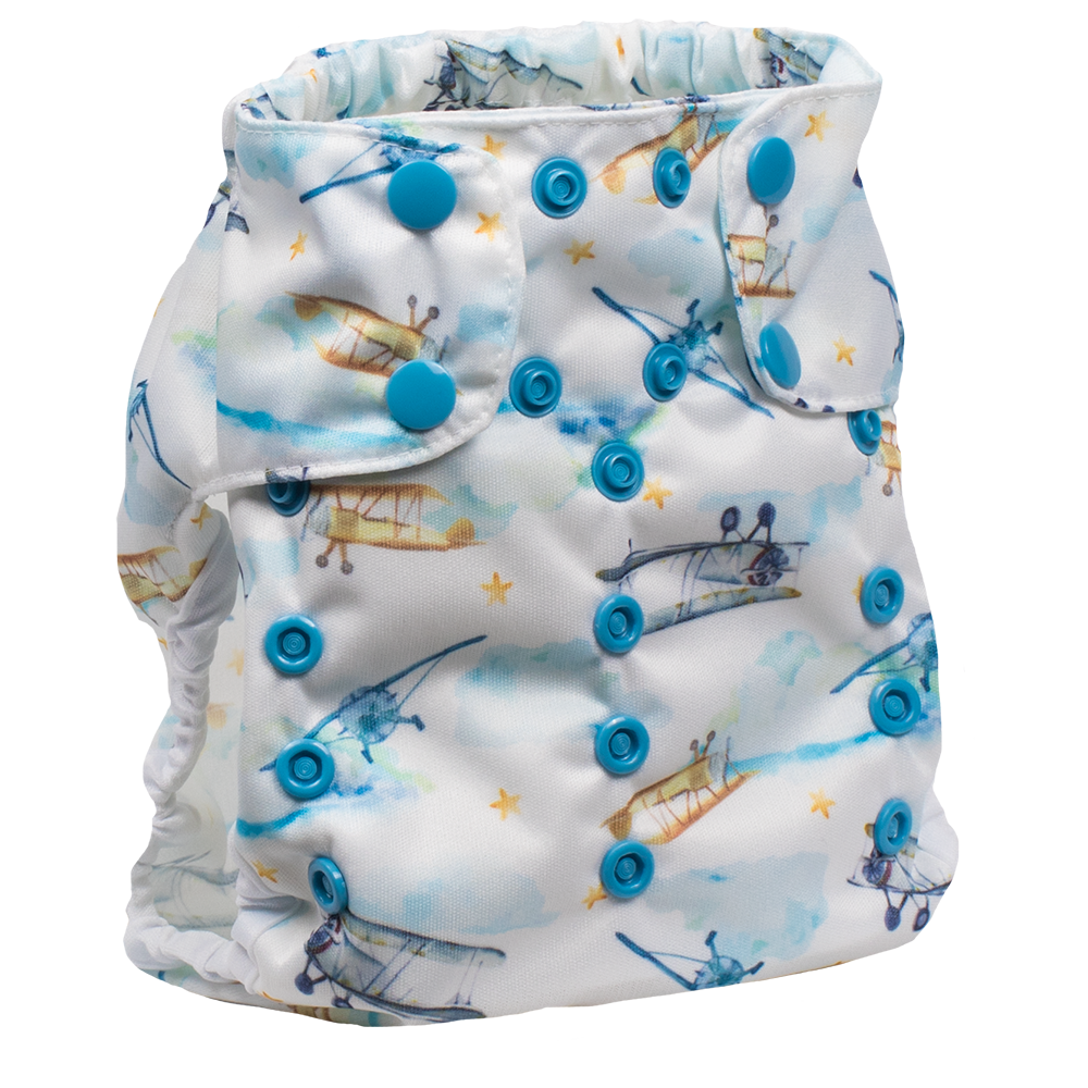 Smart Bottoms - Too Smart Diaper Cover - First Flight - Vintage airplane print diaper cover