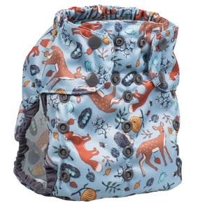 Smart Bottoms - Too Smart cloth diaper cover - all natural cloth diaper - Forest Friends print - blue with forest animals cloth diaper cover print 
