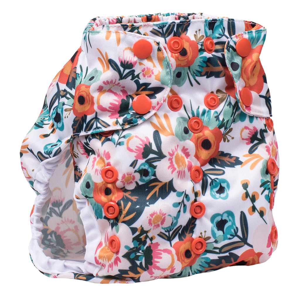 Smart Bottoms Cloth Diapers - Too Smart Diaper Cover - Ginny - Orange floral diaper cover print