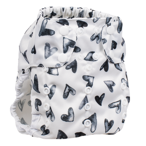 Smart Bottoms - Too Smart cloth diaper cover - all natural cloth diaper - Nurture print - black and white hearts cloth diaper cover print 