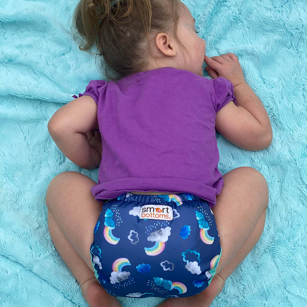 Smart Bottoms Cloth Diapers - Too Smart Diaper Cover - Over the Rainbow - Rainbows and clouds diaper cover print