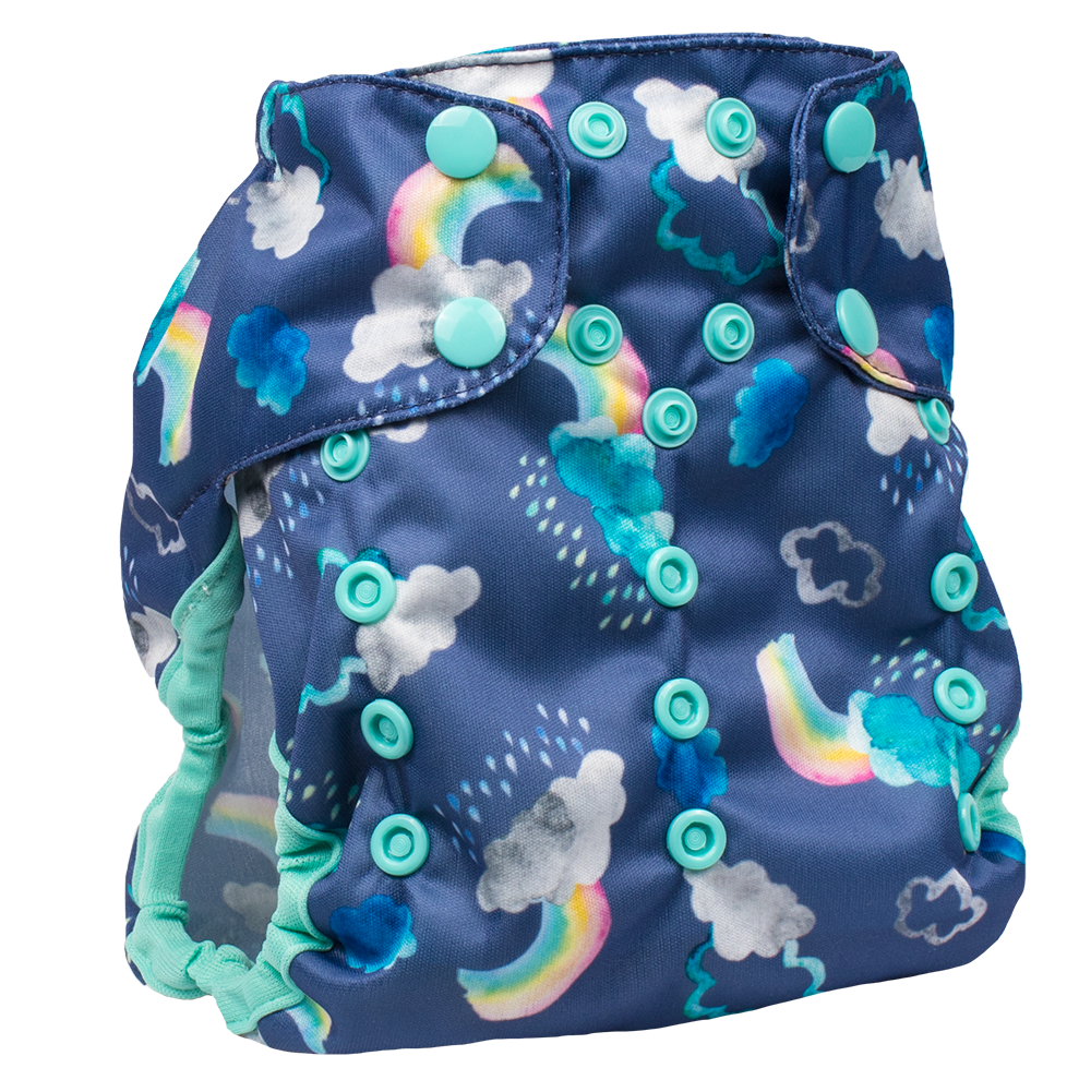Smart Bottoms Cloth Diapers - Too Smart Diaper Cover - Over the Rainbow - Rainbows and clouds diaper cover print
