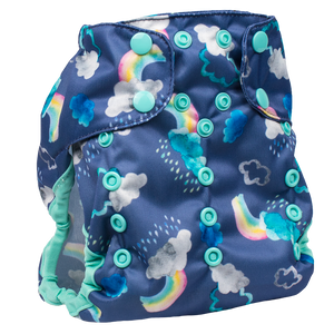 Smart Bottoms Cloth Diapers - Too Smart Diaper Cover - Over the Rainbow - Rainbows and clouds diaper cover print