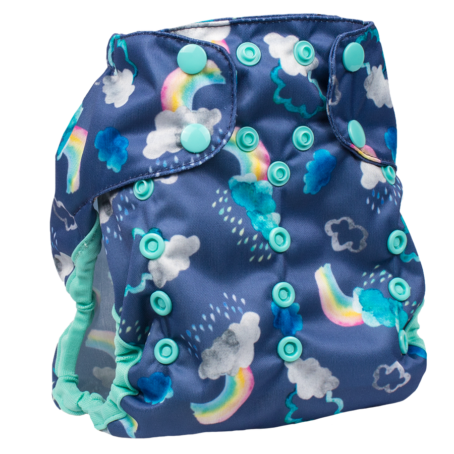 Smart Bottoms Cloth Diapers - Too Smart Diaper Cover - Over the Rainbow - Rainbows and clouds diaper cover print
