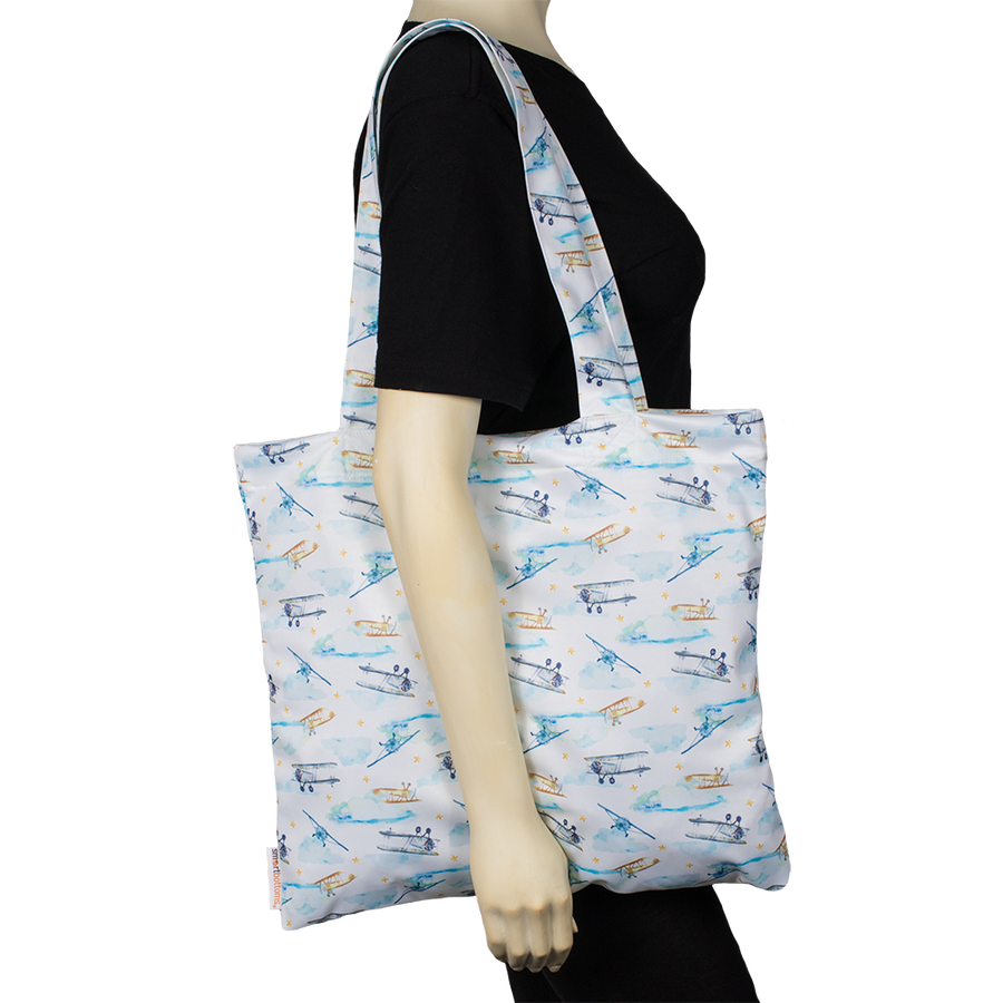 Smart Bottoms - Tote Bag - Multipurpose reusable bag - reusable grocery bag - First Flight Print - Vintage airplane print reusable tote bag