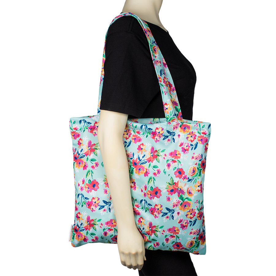 Smart Bottoms - Tote Bag - Multipurpose reusable bag - reusable grocery bag - Aqua Floral - floral print reusable tote bag