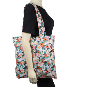 Smart Bottoms - Tote Bag - Multipurpose reusable bag - reusable grocery bag - Ginny Print - Orange poppy floral print reusable tote bag