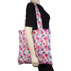 Smart Bottoms - Reusable tote bag - Shimmer hummingbird and pink florals tote bag