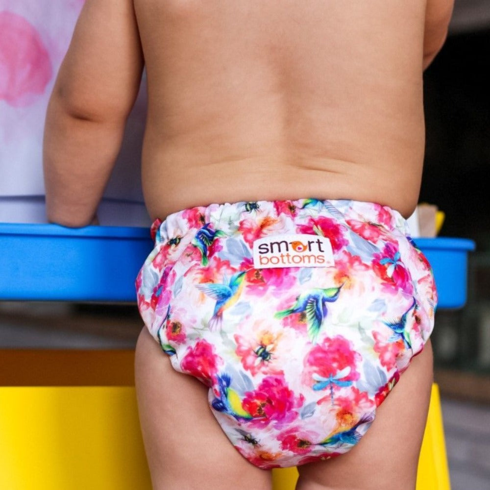 Smart Bottoms - Smart One cloth diaper - shimmer hummingbird and pink floral cloth diaper