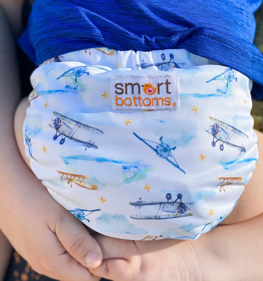 Smart Bottoms - Smart One 3.1 cloth diaper - all natural cloth diaper - First Flight print - Vintage airplanes cloth diaper print 