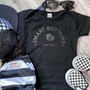 Baby T-Shirt - Black on Black Logo - smart bottoms - 100% organic cotton kids t-shirt